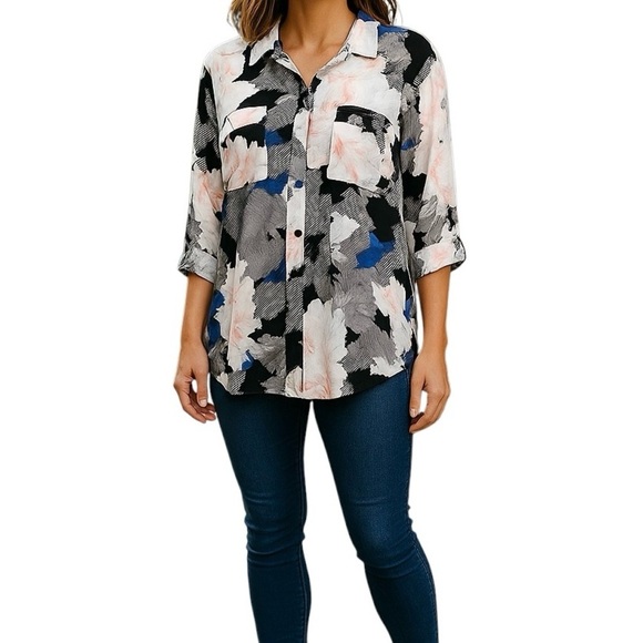 Worthington Floral Semi Sheer Colorful Feminine Button Down Top Women Plus Sz 1X - Picture 9 of 9